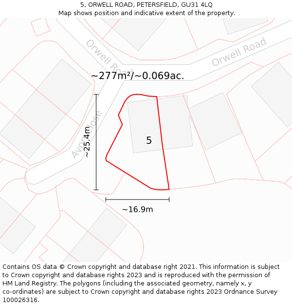 5, ORWELL ROAD, PETERSFIELD, GU31 4LQ: Plot and title map