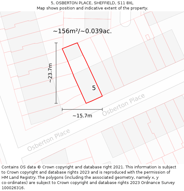 5, OSBERTON PLACE, SHEFFIELD, S11 8XL: Plot and title map