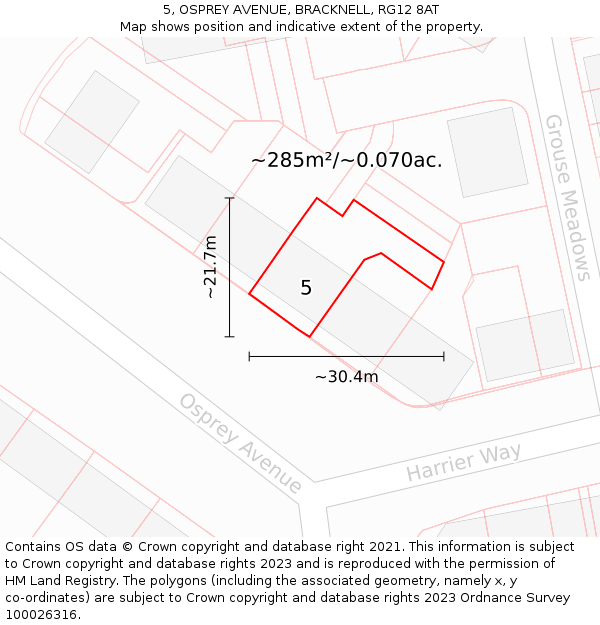 5, OSPREY AVENUE, BRACKNELL, RG12 8AT: Plot and title map