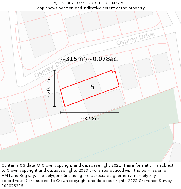 5, OSPREY DRIVE, UCKFIELD, TN22 5PF: Plot and title map