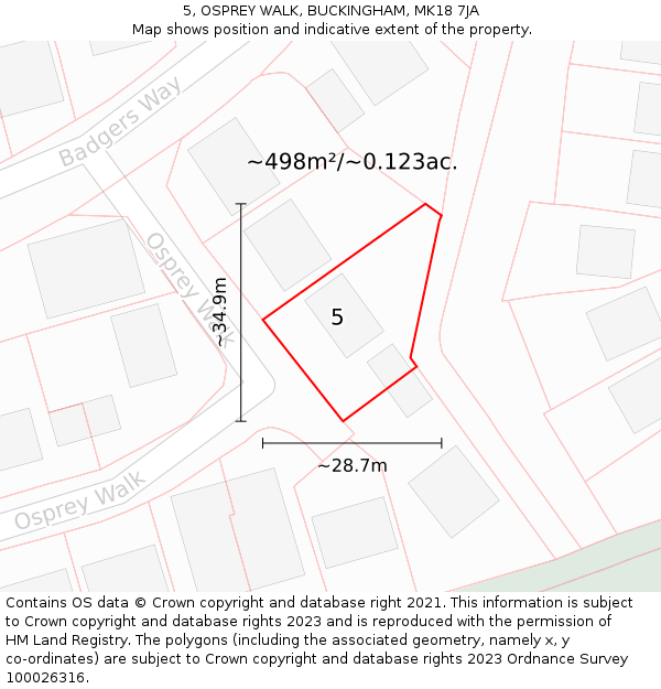 5, OSPREY WALK, BUCKINGHAM, MK18 7JA: Plot and title map