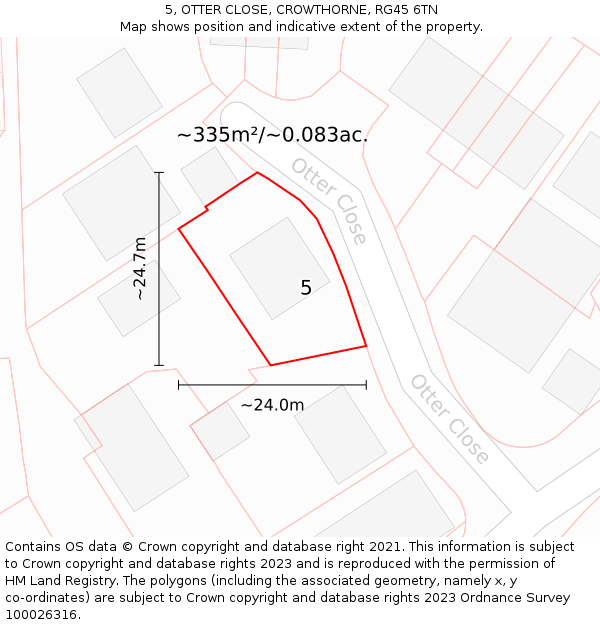 5, OTTER CLOSE, CROWTHORNE, RG45 6TN: Plot and title map