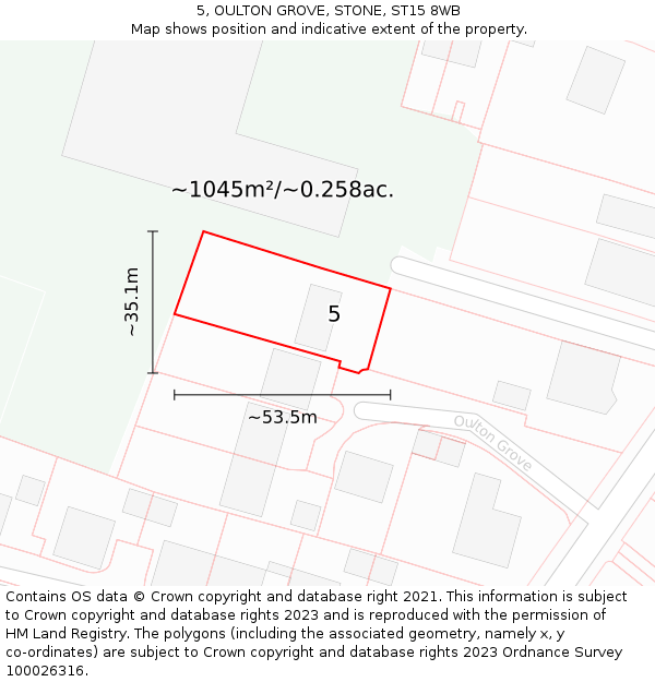 5, OULTON GROVE, STONE, ST15 8WB: Plot and title map