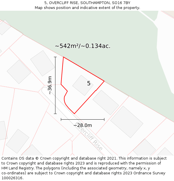 5, OVERCLIFF RISE, SOUTHAMPTON, SO16 7BY: Plot and title map