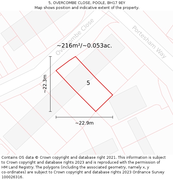 5, OVERCOMBE CLOSE, POOLE, BH17 9EY: Plot and title map