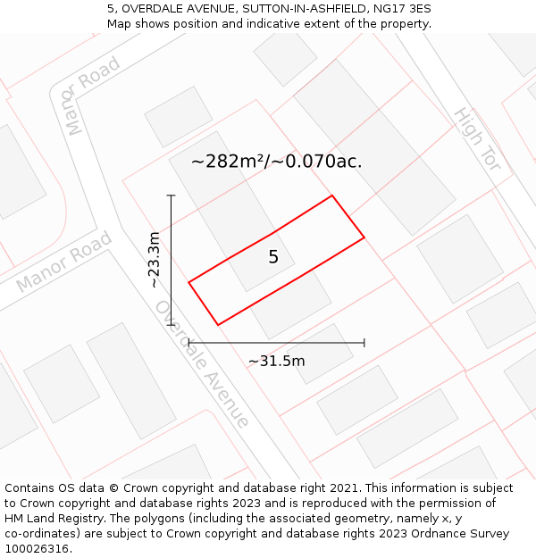 5, OVERDALE AVENUE, SUTTON-IN-ASHFIELD, NG17 3ES: Plot and title map