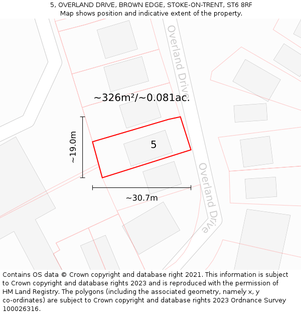 5, OVERLAND DRIVE, BROWN EDGE, STOKE-ON-TRENT, ST6 8RF: Plot and title map