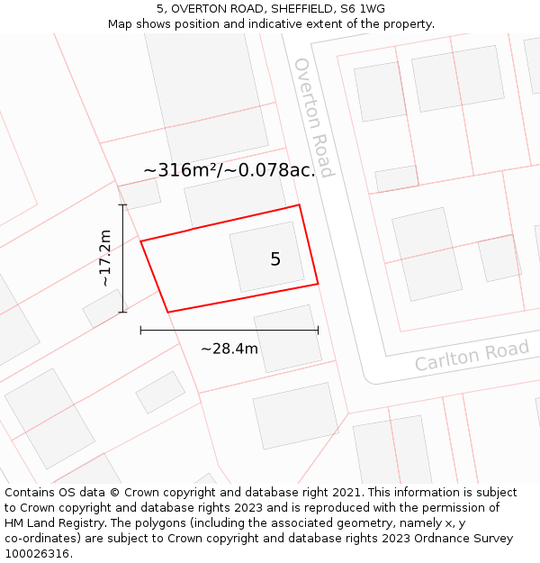 5, OVERTON ROAD, SHEFFIELD, S6 1WG: Plot and title map