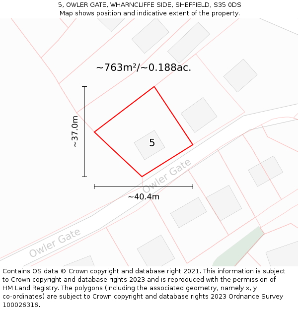 5, OWLER GATE, WHARNCLIFFE SIDE, SHEFFIELD, S35 0DS: Plot and title map