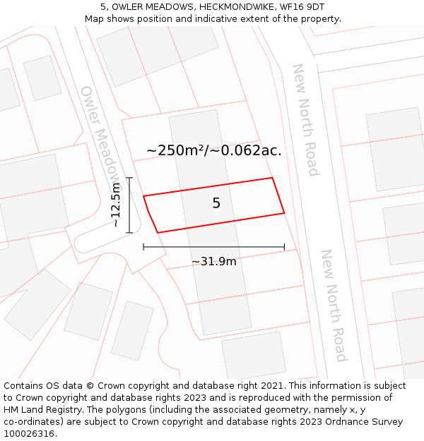 5, OWLER MEADOWS, HECKMONDWIKE, WF16 9DT: Plot and title map