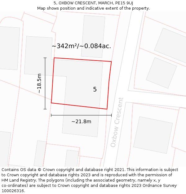 5, OXBOW CRESCENT, MARCH, PE15 9UJ: Plot and title map