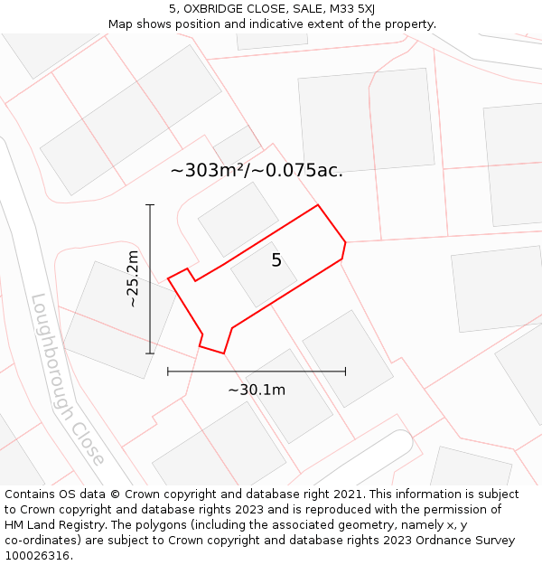5, OXBRIDGE CLOSE, SALE, M33 5XJ: Plot and title map