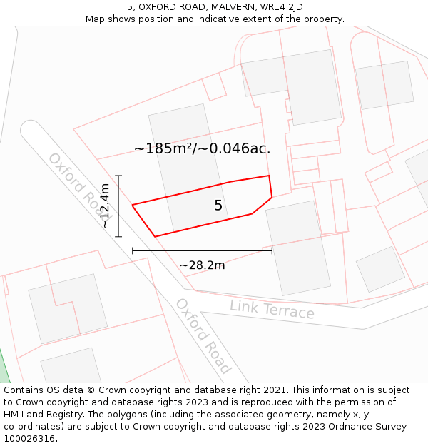 5, OXFORD ROAD, MALVERN, WR14 2JD: Plot and title map