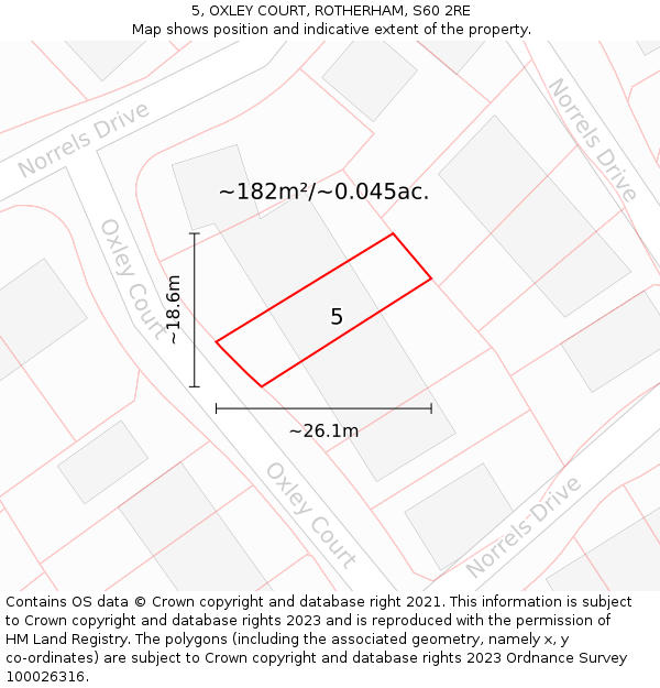 5, OXLEY COURT, ROTHERHAM, S60 2RE: Plot and title map