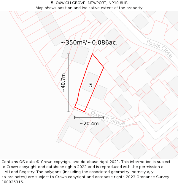 5, OXWICH GROVE, NEWPORT, NP10 8HR: Plot and title map