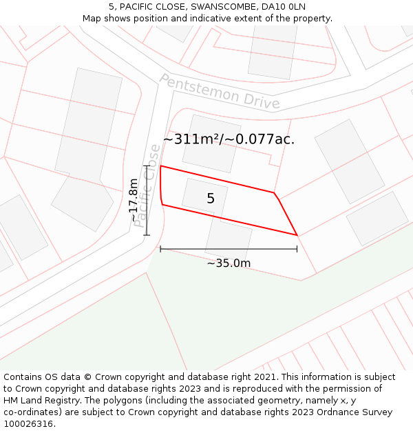5, PACIFIC CLOSE, SWANSCOMBE, DA10 0LN: Plot and title map