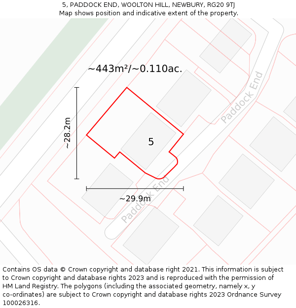 5, PADDOCK END, WOOLTON HILL, NEWBURY, RG20 9TJ: Plot and title map