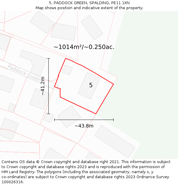 5, PADDOCK GREEN, SPALDING, PE11 1XN: Plot and title map