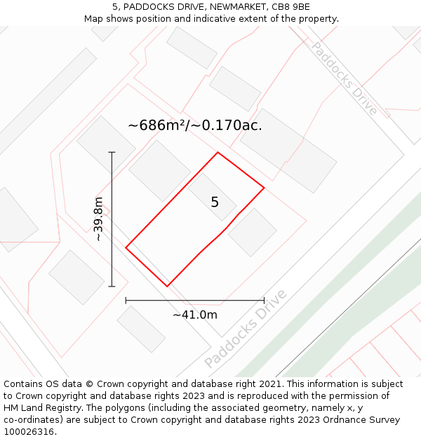 5, PADDOCKS DRIVE, NEWMARKET, CB8 9BE: Plot and title map