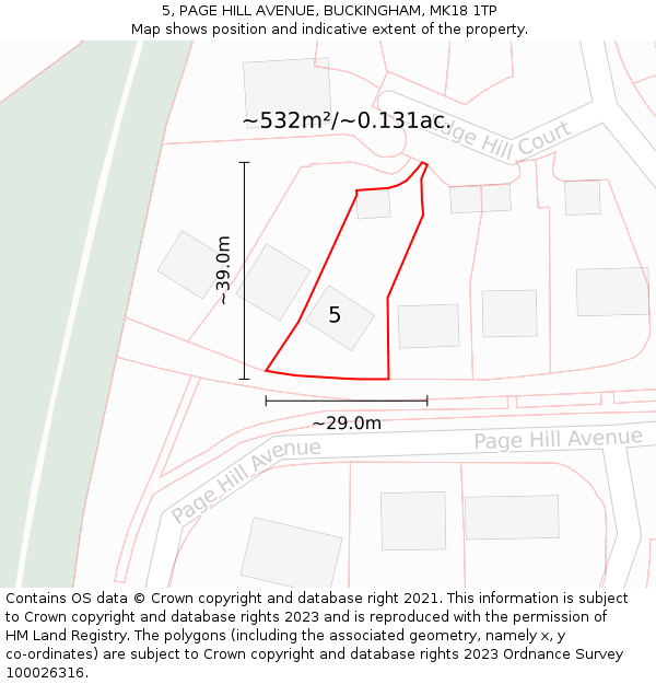 5, PAGE HILL AVENUE, BUCKINGHAM, MK18 1TP: Plot and title map