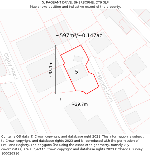 5, PAGEANT DRIVE, SHERBORNE, DT9 3LP: Plot and title map