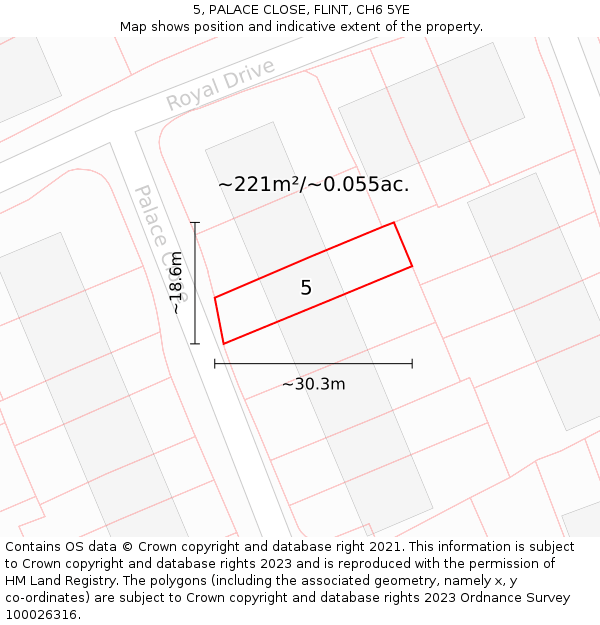 5, PALACE CLOSE, FLINT, CH6 5YE: Plot and title map