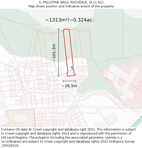 5, PALLOTINE WALK, ROCHDALE, OL11 4LS: Plot and title map