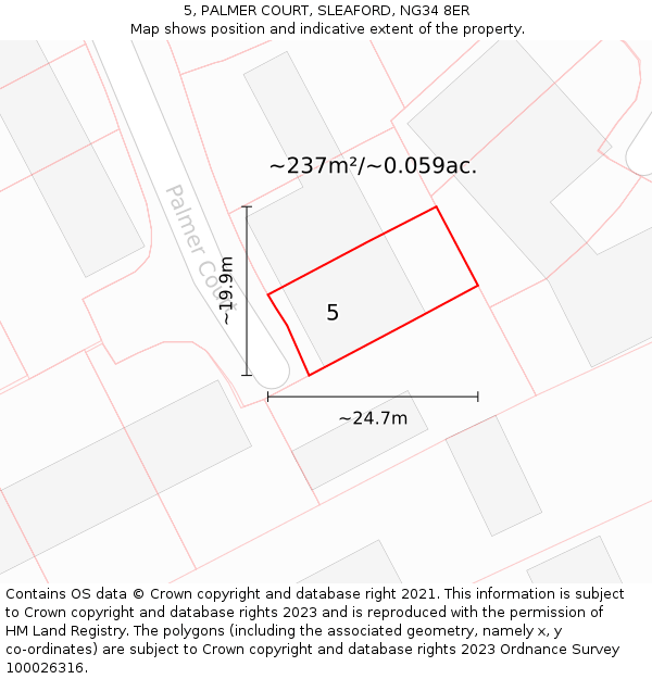 5, PALMER COURT, SLEAFORD, NG34 8ER: Plot and title map