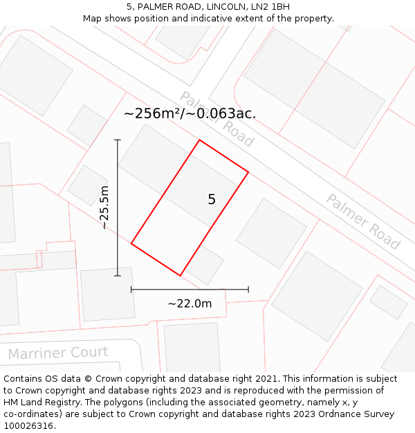 5, PALMER ROAD, LINCOLN, LN2 1BH: Plot and title map