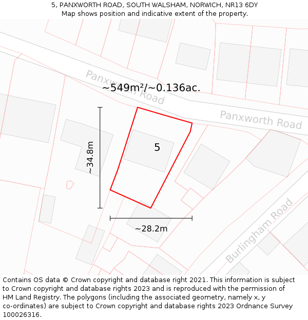 5, PANXWORTH ROAD, SOUTH WALSHAM, NORWICH, NR13 6DY: Plot and title map