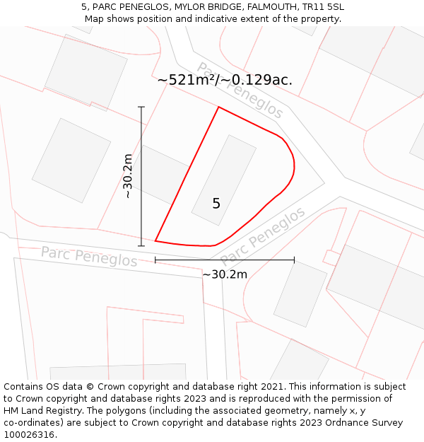 5, PARC PENEGLOS, MYLOR BRIDGE, FALMOUTH, TR11 5SL: Plot and title map