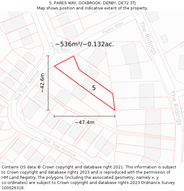 5, PARES WAY, OCKBROOK, DERBY, DE72 3TJ: Plot and title map