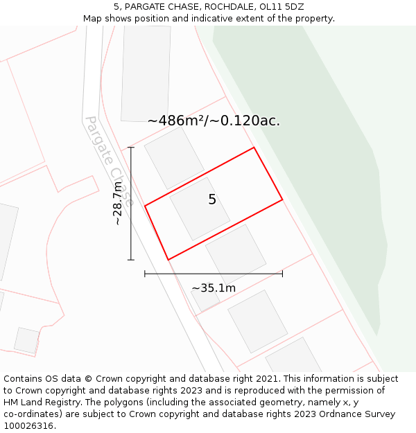 5, PARGATE CHASE, ROCHDALE, OL11 5DZ: Plot and title map