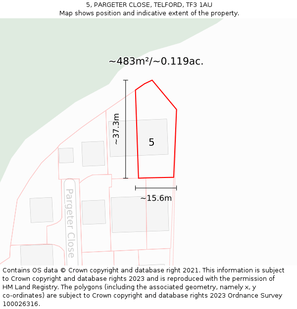 5, PARGETER CLOSE, TELFORD, TF3 1AU: Plot and title map