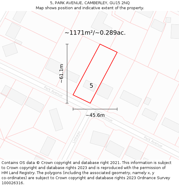 5, PARK AVENUE, CAMBERLEY, GU15 2NQ: Plot and title map