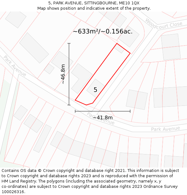 5, PARK AVENUE, SITTINGBOURNE, ME10 1QX: Plot and title map