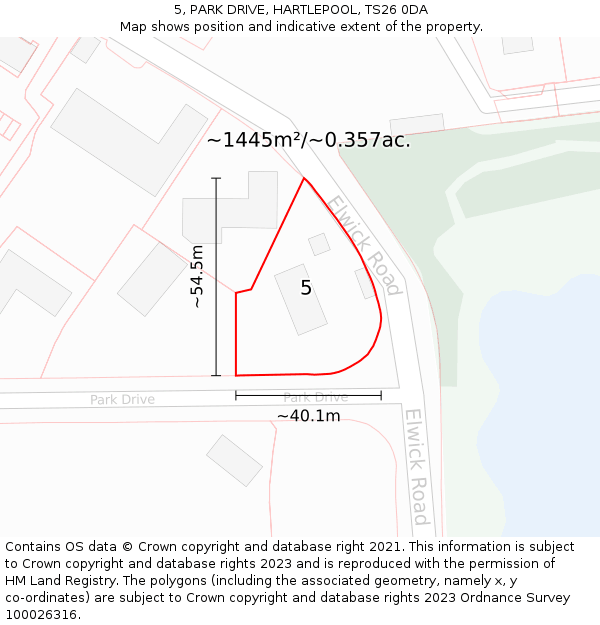 5, PARK DRIVE, HARTLEPOOL, TS26 0DA: Plot and title map