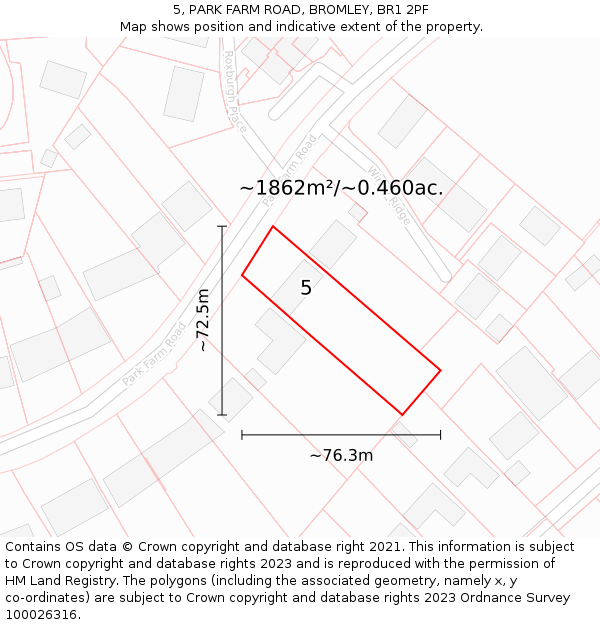5, PARK FARM ROAD, BROMLEY, BR1 2PF: Plot and title map