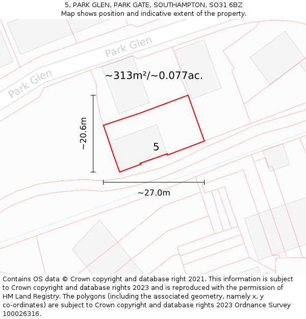 5, PARK GLEN, PARK GATE, SOUTHAMPTON, SO31 6BZ: Plot and title map