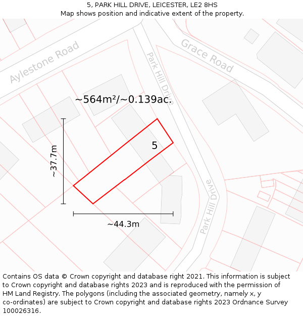 5, PARK HILL DRIVE, LEICESTER, LE2 8HS: Plot and title map