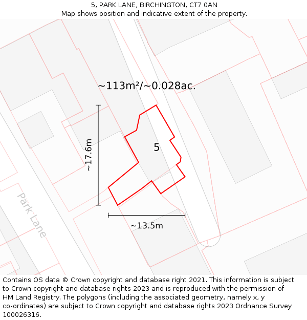 5, PARK LANE, BIRCHINGTON, CT7 0AN: Plot and title map