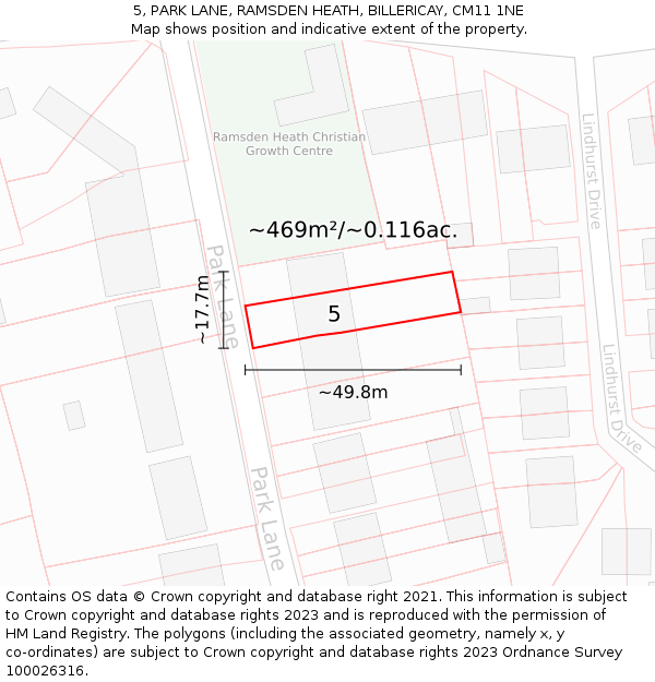 5, PARK LANE, RAMSDEN HEATH, BILLERICAY, CM11 1NE: Plot and title map