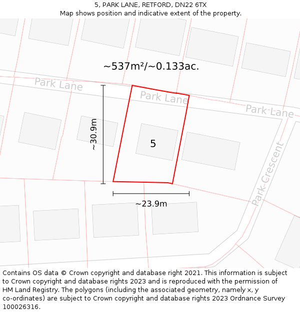 5, PARK LANE, RETFORD, DN22 6TX: Plot and title map