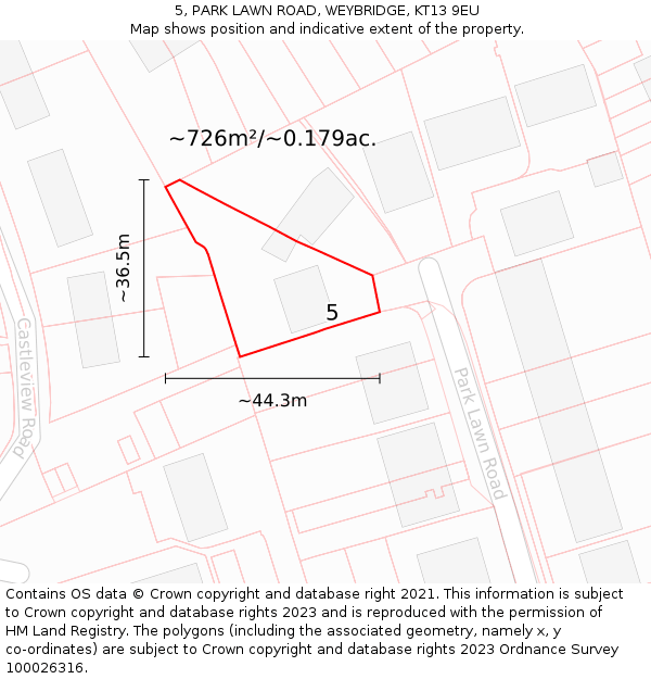 5, PARK LAWN ROAD, WEYBRIDGE, KT13 9EU: Plot and title map