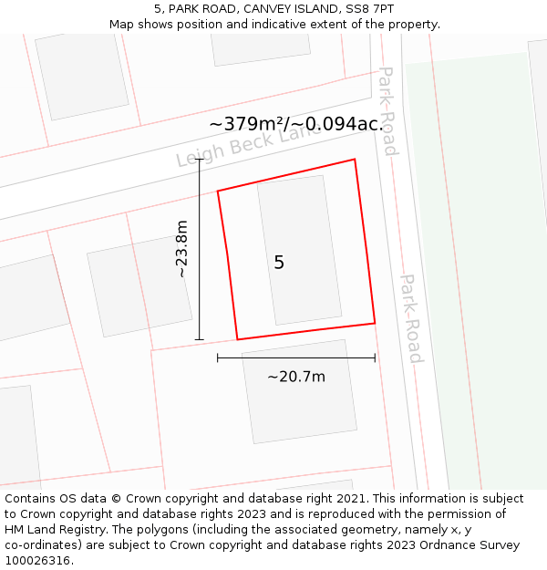5, PARK ROAD, CANVEY ISLAND, SS8 7PT: Plot and title map