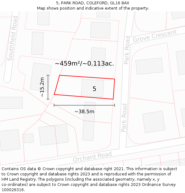 5, PARK ROAD, COLEFORD, GL16 8AX: Plot and title map