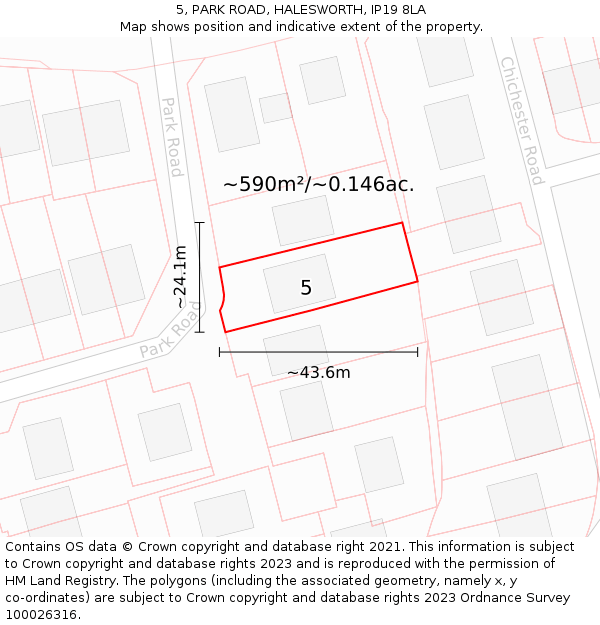 5, PARK ROAD, HALESWORTH, IP19 8LA: Plot and title map