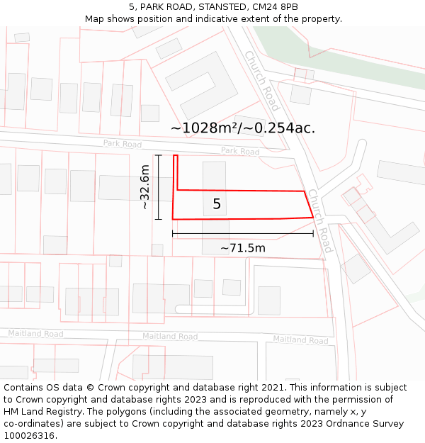 5, PARK ROAD, STANSTED, CM24 8PB: Plot and title map