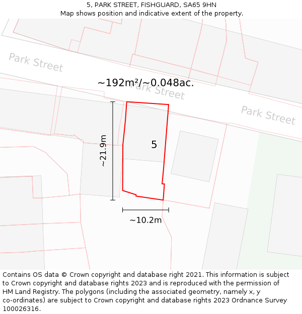 5, PARK STREET, FISHGUARD, SA65 9HN: Plot and title map