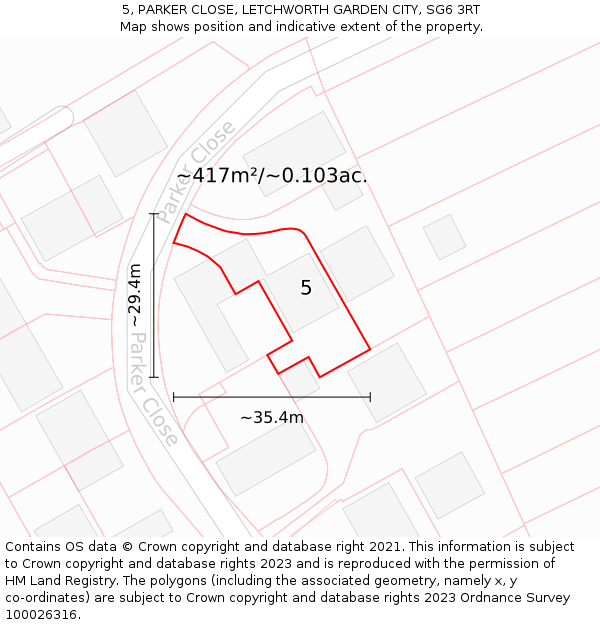 5, PARKER CLOSE, LETCHWORTH GARDEN CITY, SG6 3RT: Plot and title map